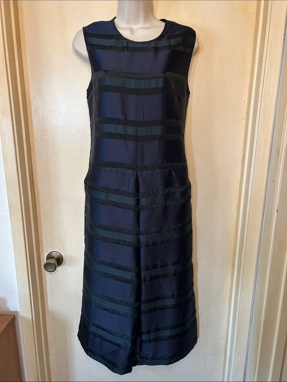 ASOS Striped Organza Jumpsuit in Black, Navy and Green size 4